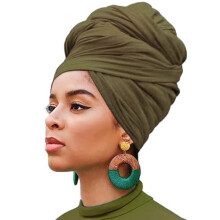 1 diadema turbante de punto elástico, color verde militar liso, extralarga, suave y transpirable – Compatible con estilos africanos y bohemios.