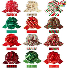 24 Stück 12 cm lange Weihnachtsschleifen zum Zuziehen für Geschenkverpackungen, Körbe, Weinflaschen und Blumensträuße – Einfache und schnelle