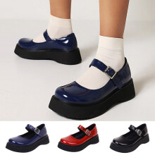 Scarpe con tacco da donna stile gotico punk, tacco medio, plateau, punta arrotondata, stile studente 5.5 (36)