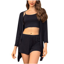 Conjunto de pijama feminino de malha macia para relaxar, 3 peças.