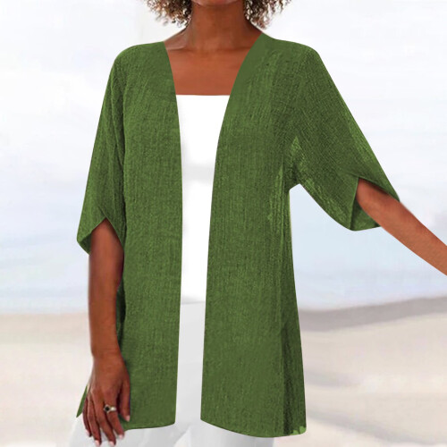 YanHoo Γυναικεία Ζακέτα με 3/4 μανίκια από λινό, oversized, ελαφρύ, καλοκαιρινό, 1