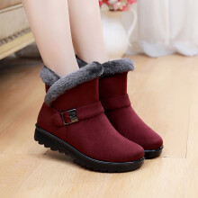 Damenstiefel 2023, große Größen, isolierte Outdoor-Schneestiefel für Damen, runde Zehenpartie, Slip-On-Stiefel mit Reißverschluss, Weinrot