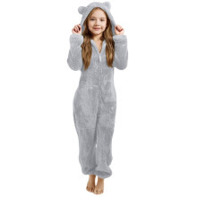 Ediodpoh hættetrøje til børn med ører, vinter varm pyjamas i ét stykke, hyggelig loungewear til piger, lysegrå_001 11-12 år