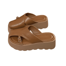 Sandali da donna comodi con plateau, scarpe morbide da infilare, ciabatte estive casual con suola antiscivolo, calzature retrò con suola spessa