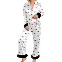 Conjunto de pijama feminino de flanela com estampa de laço, 2 peças