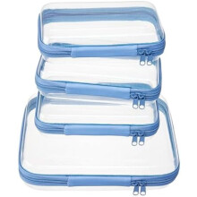 4 durchsichtige Reißverschlusstaschen, Hartschalen-Reisekulturtasche, Kosmetik- und Windelorganizer – TSA-konform (M+3S, Blau)