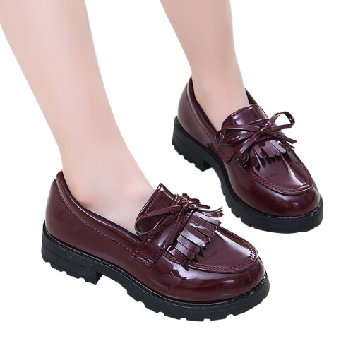 Δερμάτινα παπούτσια Hunpta για παιδιά κορίτσια Slip-on δερμάτινα μοκασίνια με φούντα 2