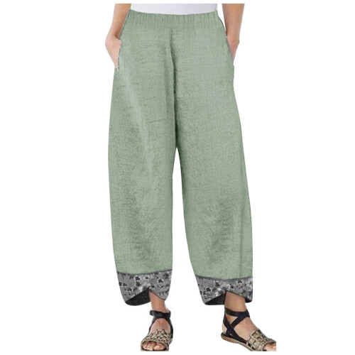 UTTOASFAY Γυναικείο Παντελόνι Γυναικείο Casual Παντελόνι Βαμβακερό Λινό Στάμπα 1