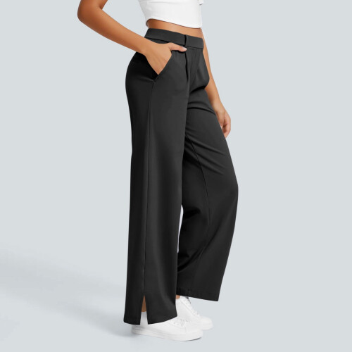 Dame afslappede ensfarvede yogabukser med elastisk talje og 1