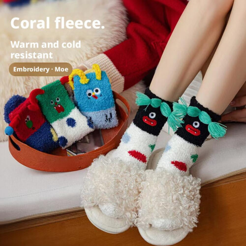 Γυναικείες κάλτσες Cozy Coral Fleece μέχρι τη μέση της γάμπας, ζεστές, χοντρές, μαλακές 2