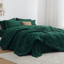 Set copripiumino matrimoniale da 7 pezzi in verde scuro: 1 copripiumino, 1 lenzuolo piatto, 1 lenzuolo con angoli, 2 federe, 2 copricuscini