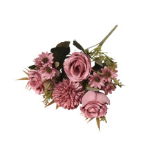 MOQIN Rose di seta color bordeaux e rosa – Fiori artificiali per bouquet da sposa fai da te, decorazioni per torte, centrotavola, composizioni per