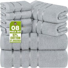 8 darabos luxus törölközőgarnitúra, 600 g/m² pamut viszkóz, csíkos