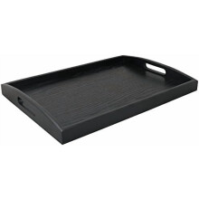 Großes schwarzes rechteckiges Serviertablett aus Holz, Speisetablett, Butlertablett, Frühstückstablett mit Griffen (klein)