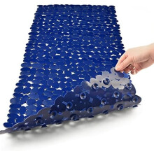 Antislip badmat met kiezelstructuur en afvoergaten, zuignappen, 40,6 cm breed x 89 cm lang, marineblauw
