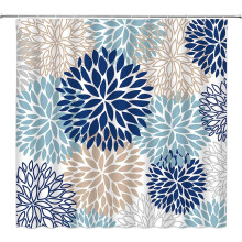 Cortina de ducha con diseño floral Dahlia Pinnata en azul marino y marrón, estilo abstracto moderno, ideal para el baño, con ganchos (84" de ancho
