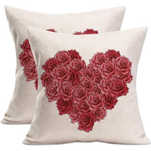 Valentijnsdag kussenhoezen in hartvorm 16x16 inch, set van 2, rozenmotief, landelijke sierkussenhoezen voor op de bank, decoratie voor bruiloften en