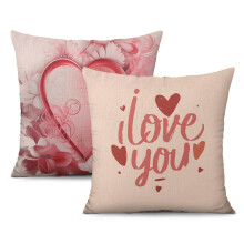 Roze sierkussenhoezen met liefdeshart voor Valentijnsdag, 50 x 50 cm, set van 2, linnen kussenhoezen voor studeerbank, woonkamer en andere