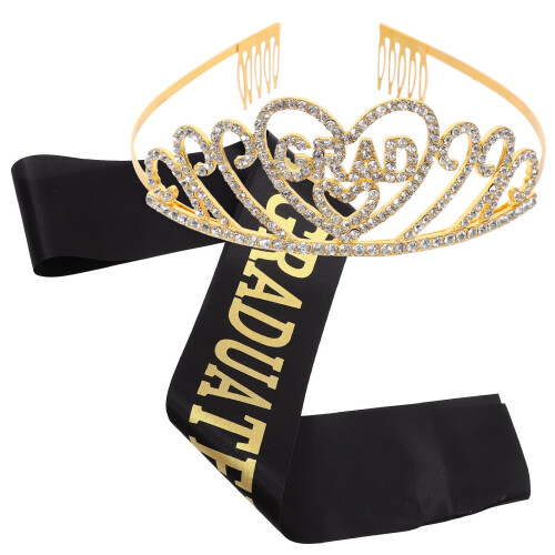 Tiara de formatura elegante em metal dourado, conjunto de 160,00 x 3,74 x 0,04 polegadas.