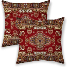 Boho kussenhoezen 20x20 cm, roodbruine decoratieve sierkussens met etnisch design, 2 linnen kussenhoezen voor bank, bed, auto – compatibel met