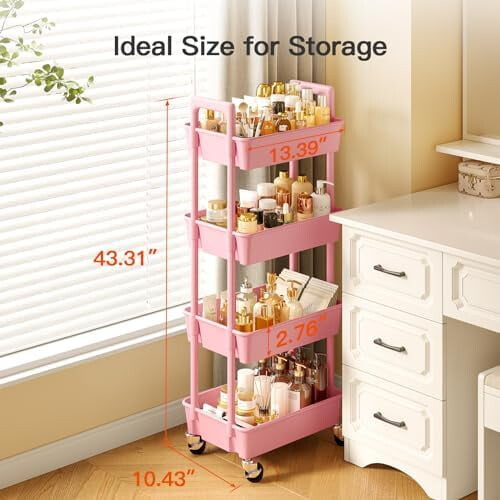 4-Tier Rolling Plastic Cart with Locking Wheels and 2