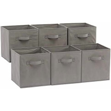 Cubes de rangement pliables en tissu avec poignées, robustes, gris, 26,7 x 26,7 x 27,9 cm, lot de 6