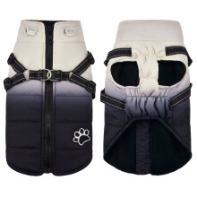 Vetruodolná bunda pre psa s postrojom a zipsom, teplá hrubá reflexná bunda pre malé až veľké psy/mačky, XS-XXL, kompatibilná s postrojmi