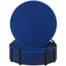 Set van 6 marineblauwe siliconen onderzetters met houder, antislip en antiaanbaklaag, geschikt voor alle soorten kopjes, decoratie voor woonkamer en