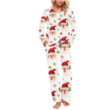 Dame julepyjamas 2-delt sæt Langærmet Lommedesign Festligt Trykt Ferienattøj Blødt Elastisk Plus Size til kvinder S-3XL