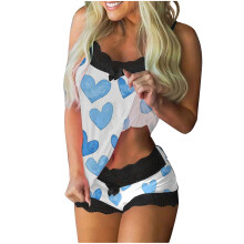 Damen-Pyjama-Set zum Valentinstag: Ärmelloses Tanktop mit Spitzensaum und Shorts – Verführerisches Homewear-Set (Größen S-2XL)