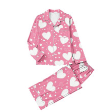 Valentinsdags-pyjamassæt med hjerteprint til kvinder, blødt 2-delt nattøj, 4-vejs stretch, plus størrelse S-2XL, kompatibel med alle kropstyper