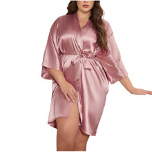 Plus Size Női Lezser Egyszínű Félujjas Selyemszerű Köntös Laza Fazonú Kényelmes Pihenőruha XL-5XL Modern
