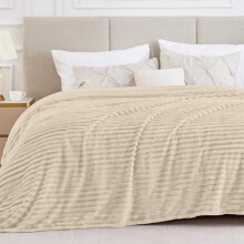300gsm stribet fleece tæppe i kingsize