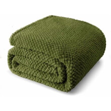 Queen Size Fuzzy Fleece Blanket, Fluffy Warm Soft Jacquard Bed Blankets for All Season, Lightweight and Cozy, 90x90 Inch, Olive