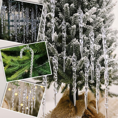 Clear Acrylic Icicle Christmas Tree Ornaments (12 pcs) 1
