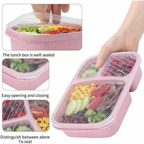 4-Pack 3-Compartment Wheat Straw Bento Boxes 2