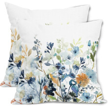 Housses de coussin décoratives à motifs floraux printaniers 40 x 40 cm, bleu et vert sauge, coton-lin, usage intérieur/extérieur, compatibles