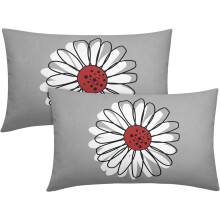 Capas de almofada com estampa de margaridas vermelhas e brancas, 30x50cm, conjunto com 2 unidades, capas de almofada lombar em linho cinza para