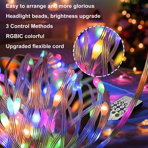 100 LED Έξυπνα Φώτα Νεράιδας, 33 πόδια RGB που Αλλάζουν Χρώμα, Εφαρμογή & 2