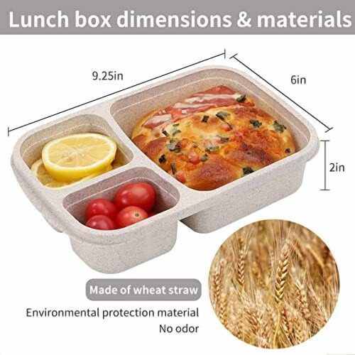 4-Pack 3-Compartment Wheat Straw Bento Boxes 1