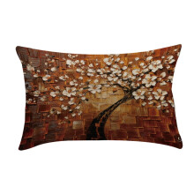 Housse de coussin décorative en lin à motif floral non 3D (30 x 50 cm) pour canapé, chambre ou voiture