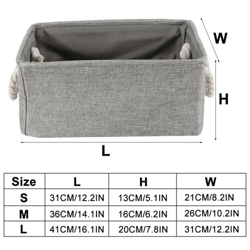Grey Canvas Rectangular Storage Basket, 1 Pack 2