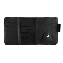 Organiseur de voiture en cuir universel pour pare-soleil, porte-CD, lunettes de soleil et cartes, noir