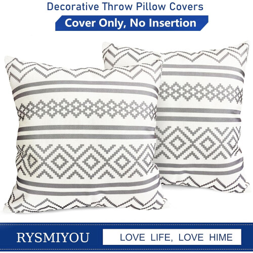 Conjunto de 2 capas de almofada decorativas em linho com estampa de bolinhas pretas, 45x45 cm (18x18 polegadas), compatíveis com almofadas padrão. 2