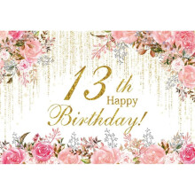 Watercolor Floral 13th Birthday Backdrop – Wildflower & Golden Theme for Teen Girl Party Decor, Cake Table & Studio Props