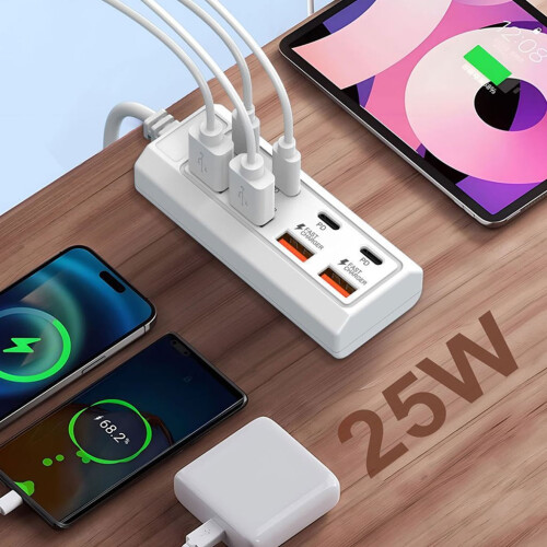 Φορτιστής USB 25W8Port Γρήγορη φόρτιση τηλεφώνου Επέκταση υποδοχής τροφοδοσίας 2