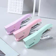 PRETXORVE Macaronfarbener Metall-Handhefter, 10-Gauge-Hefter, arbeitssparender Hefter, kleiner Bürohefter, inklusive einer Schachtel Heftklammern