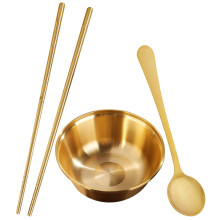 Ensemble de service en laiton avec bol, cuillère et baguettes