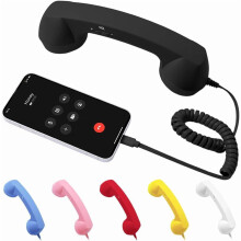 Telefone retrô com fone de ouvido e conector tipo C com fio