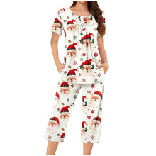 Damespyjamaset met kerstprint, katoenachtig, 2-delig